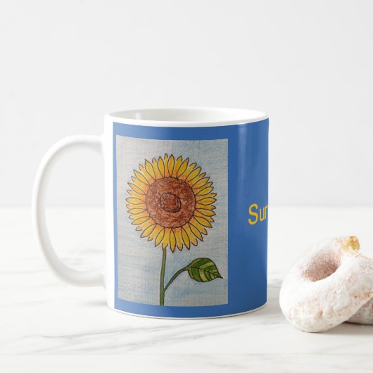 Zonnebloemblauw Koffiemok (Met donut)