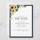 Zonnebloemblauw Manuscript Floral Wedden sparen de Save The Date (Voorkant)