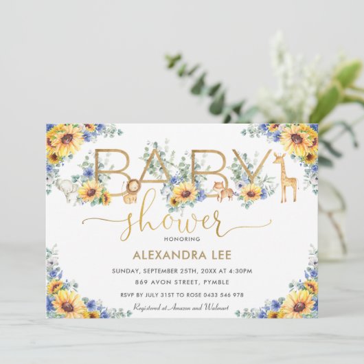 Zonnebloemblauw Oerwoud Baby shower  Kaart (Staand voorkant)