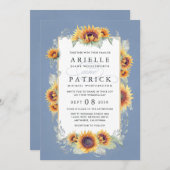 Zonnebloemblauwe Waterverf Rustic Thereed Wedding Kaart (Voorkant / Achterkant)