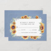 Zonnebloemblauwe Waterverf Rustic Thereed Wedding RSVP Kaartje (Voorkant / Achterkant)