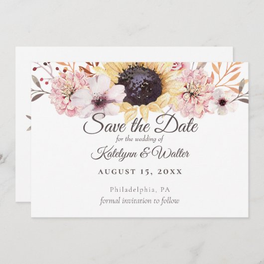 Zonnebloemboeket Elegant Land Save the Date Bedankkaart (Voorkant / Achterkant)