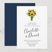 Zonnebloemboeket en marinebruiloft kaart (Voorkant / Achterkant)