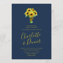 Zonnebloemboeket en marinebruiloft kaart