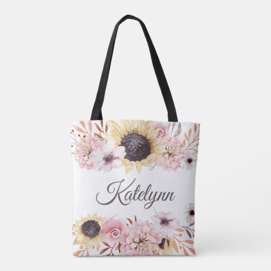 Zonnebloemboeket Gepersonaliseerde Canvas tas (Achterkant)