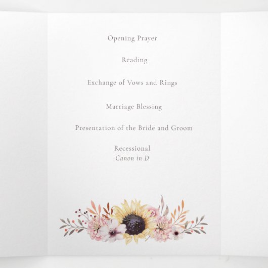 Zonnebloemboeket Gevouwen Huwelijksprogramma Drieluik Kaart (Binnenkant midden)