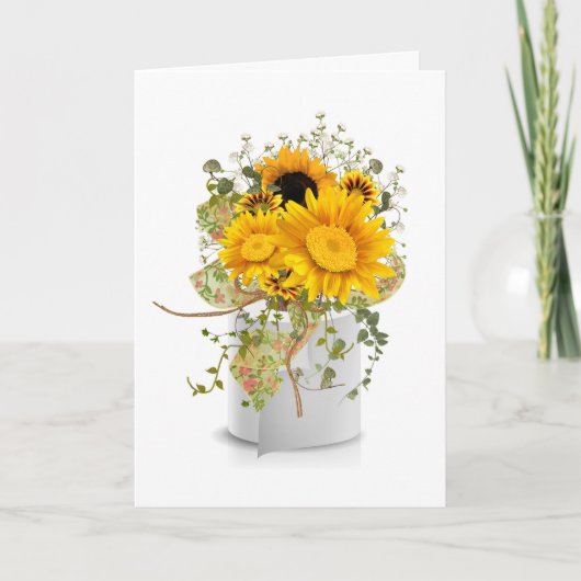 Zonnebloemboeket in toiletpapierrol Verjaardag Kaart (Voorkant)