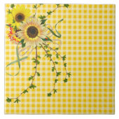Zonnebloemboeket op gele gingham tegeltje (Voorkant)