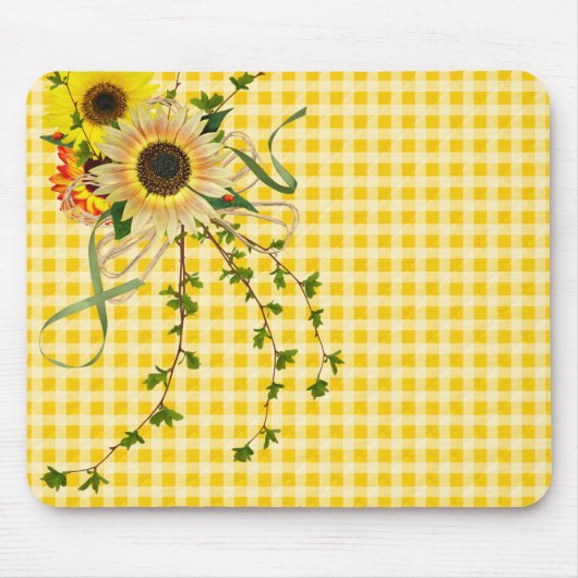 Zonnebloemboeket op Gingham Muismat (Voorkant)
