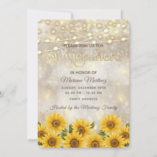 Zonnebloembokeh String licht gouden vonken op Kaart (Voorkant)