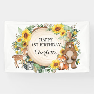 Zonnebloembos Bosdieren Happy Birthday Spandoek