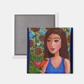 Zonnebloembos, Lady & Red Bird - magneet (Voorkant / Achterkant)