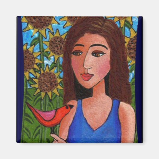 Zonnebloembos, Lady & Red Bird - magneet (Voorkant)