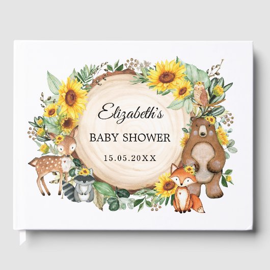 Zonnebloembossen Baby shower Guest Book Gastenboek (Voorkant)