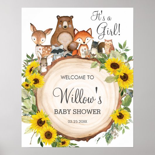 Zonnebloembossen Baby shower Welkom Po Poster (Voorkant)