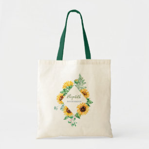 Zonnebloembridal met naam tote bag