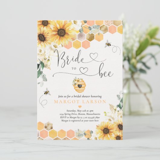 Zonnebloembride voor Vrijgezellenfeest van bijen Kaart (Staand voorkant)