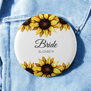 Zonnebloembride White Yellow Wedding Ronde Button 5,7 Cm