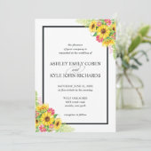 Zonnebloembruidingsuitnodiging met roze bloemen kaart (Staand voorkant)