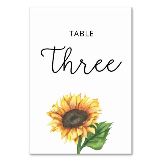 Zonnebloembruiloft Drie tabelnummer Kaart (Voorkant)