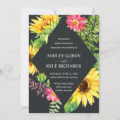 Zonnebloembruiloft geel met donkere achtergrond kaart (Voorkant)