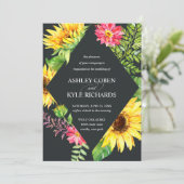 Zonnebloembruiloft geel met donkere achtergrond kaart (Staand voorkant)