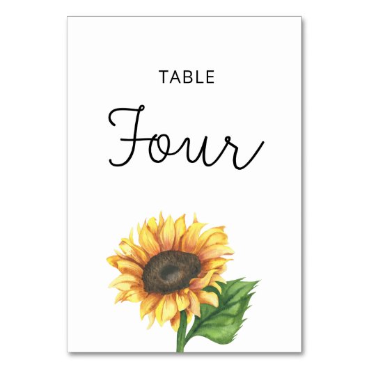Zonnebloembruiloft Vier tabelnummer Kaart (Achterkant)