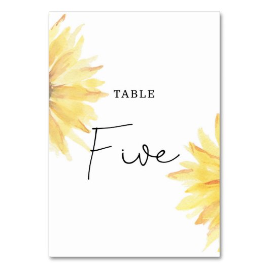 Zonnebloembruiloft Vijf tabelnummer Kaart (Voorkant)