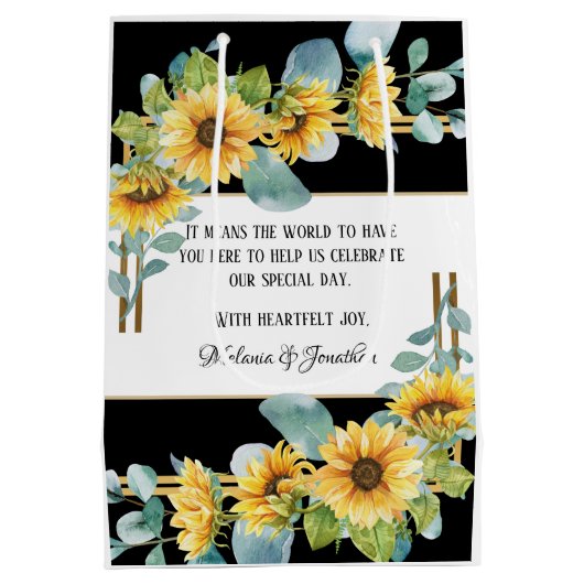 Zonnebloembruiloft voor welkomstcadeau/zwart medium cadeauzakje (Achterkant)