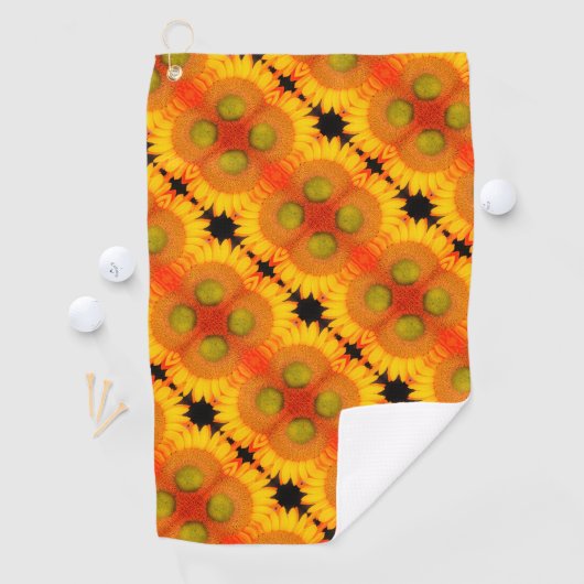 Zonnebloemcentrum omhoog Sluiten Abstracte Florenc Golfhanddoek (Insitu)