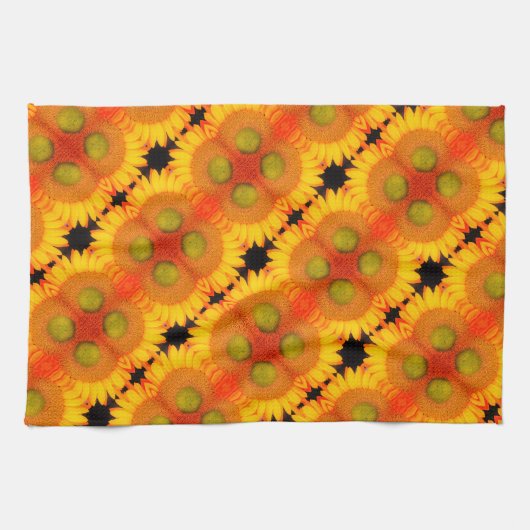 Zonnebloemcentrum omhoog Sluiten Abstracte Florenc Theedoek (Horizontaal)