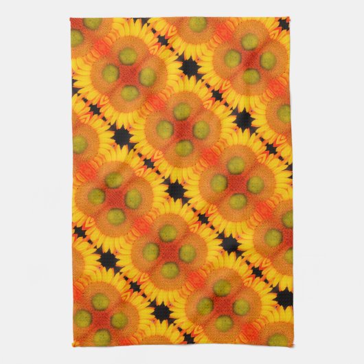 Zonnebloemcentrum omhoog Sluiten Abstracte Florenc Theedoek (Verticaal)