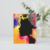 Zonnebloemdame silhouette waterverf briefkaart (Staand voorkant)