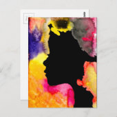 Zonnebloemdame silhouette waterverf briefkaart (Voorkant / Achterkant)