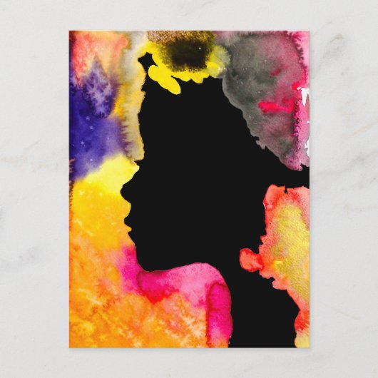 Zonnebloemdame silhouette waterverf briefkaart (Voorkant)