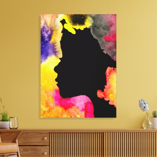 Zonnebloemdame silhouette waterverf canvas afdruk (Insitu (Woonkamer))