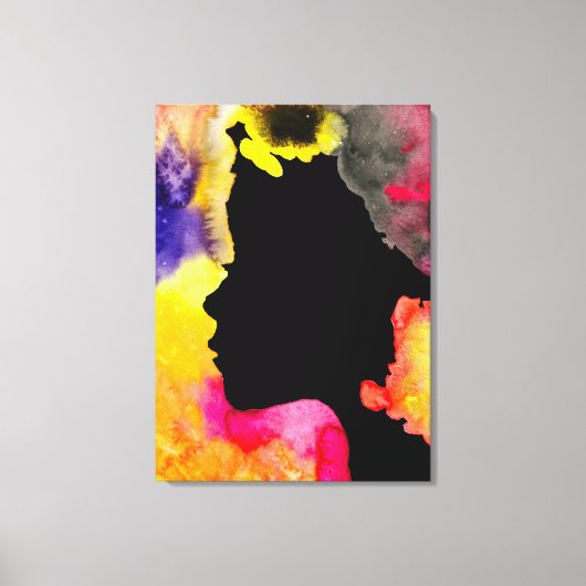 Zonnebloemdame silhouette waterverf canvas afdruk (Voorkant)