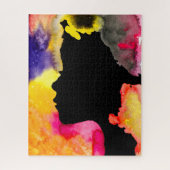 Zonnebloemdame silhouette waterverf legpuzzel (Verticaal)