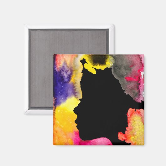 Zonnebloemdame silhouette waterverf magneet (Voorkant / Achterkant)