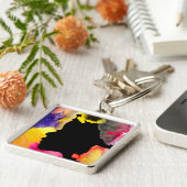 Zonnebloemdame silhouette waterverf sleutelhanger (Zijkant)