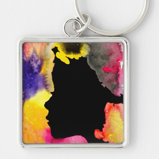 Zonnebloemdame silhouette waterverf sleutelhanger (Voorkant)