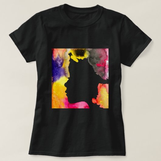 Zonnebloemdame silhouette waterverf t-shirt (Design voorkant)