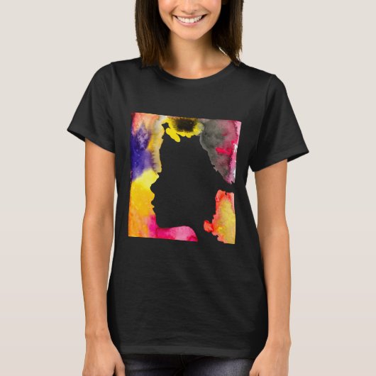 Zonnebloemdame silhouette waterverf t-shirt (Voorkant)