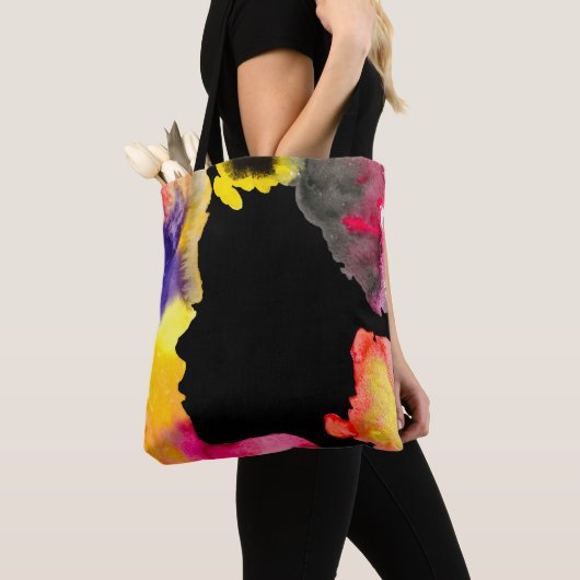 Zonnebloemdame silhouette waterverf tote bag (Dichtbij)