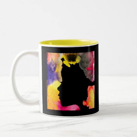 Zonnebloemdame silhouette waterverf tweekleurige koffiemok (Links)