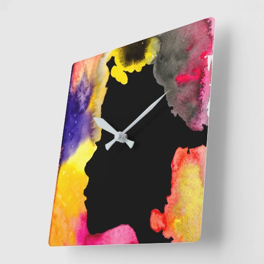 Zonnebloemdame silhouette waterverf vierkante klok (Hoek)