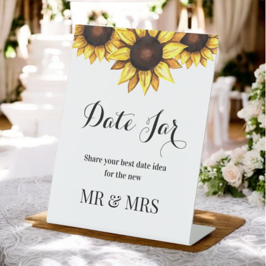 Zonnebloemdatum Jar Wedding Pedestal Sign Reclamebord Met Voetstuk