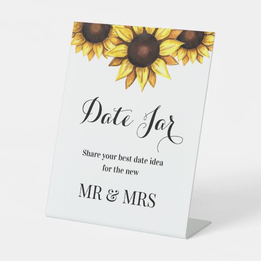 Zonnebloemdatum Jar Wedding Pedestal Sign Reclamebord Met Voetstuk (Voorkant)