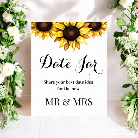 Zonnebloemdatum Jar Wedding Sign Floral Poster