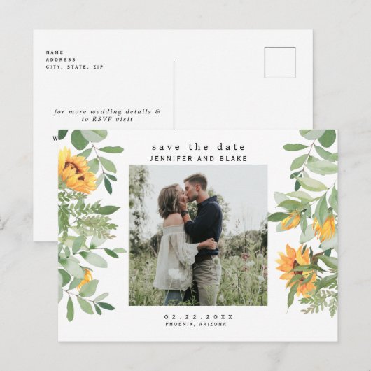 Zonnebloemdraden Foto opslaan Datum Briefkaart (Voorkant / Achterkant)